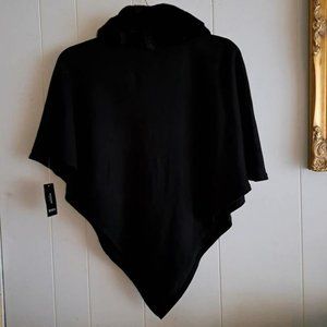 ALFANI P/Small Knit Faux Fur Turtleneck Cape Poncho Deep Black NWT